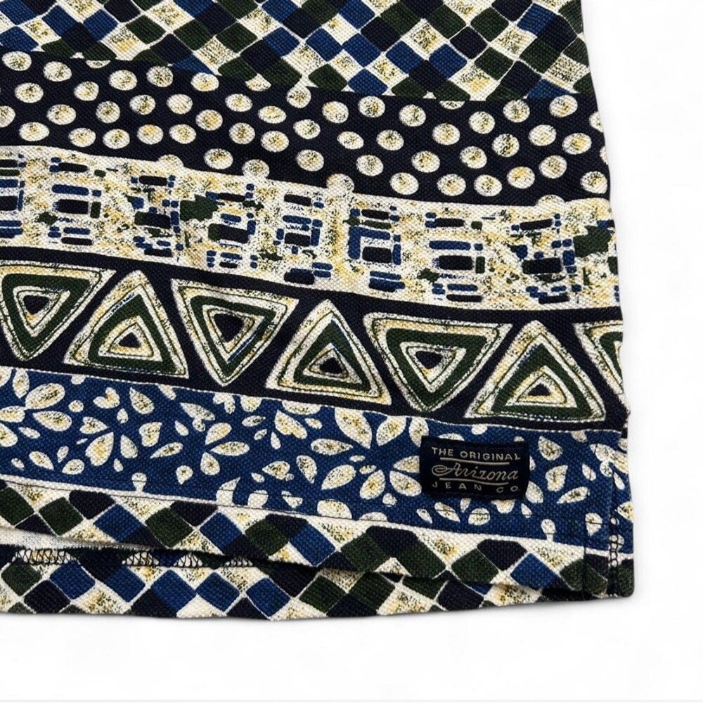 Vintage 90s Arizona Jean Co All Over Print Polo Shirt Aztec Geometric Mens M AOP - Picture 2 of 7